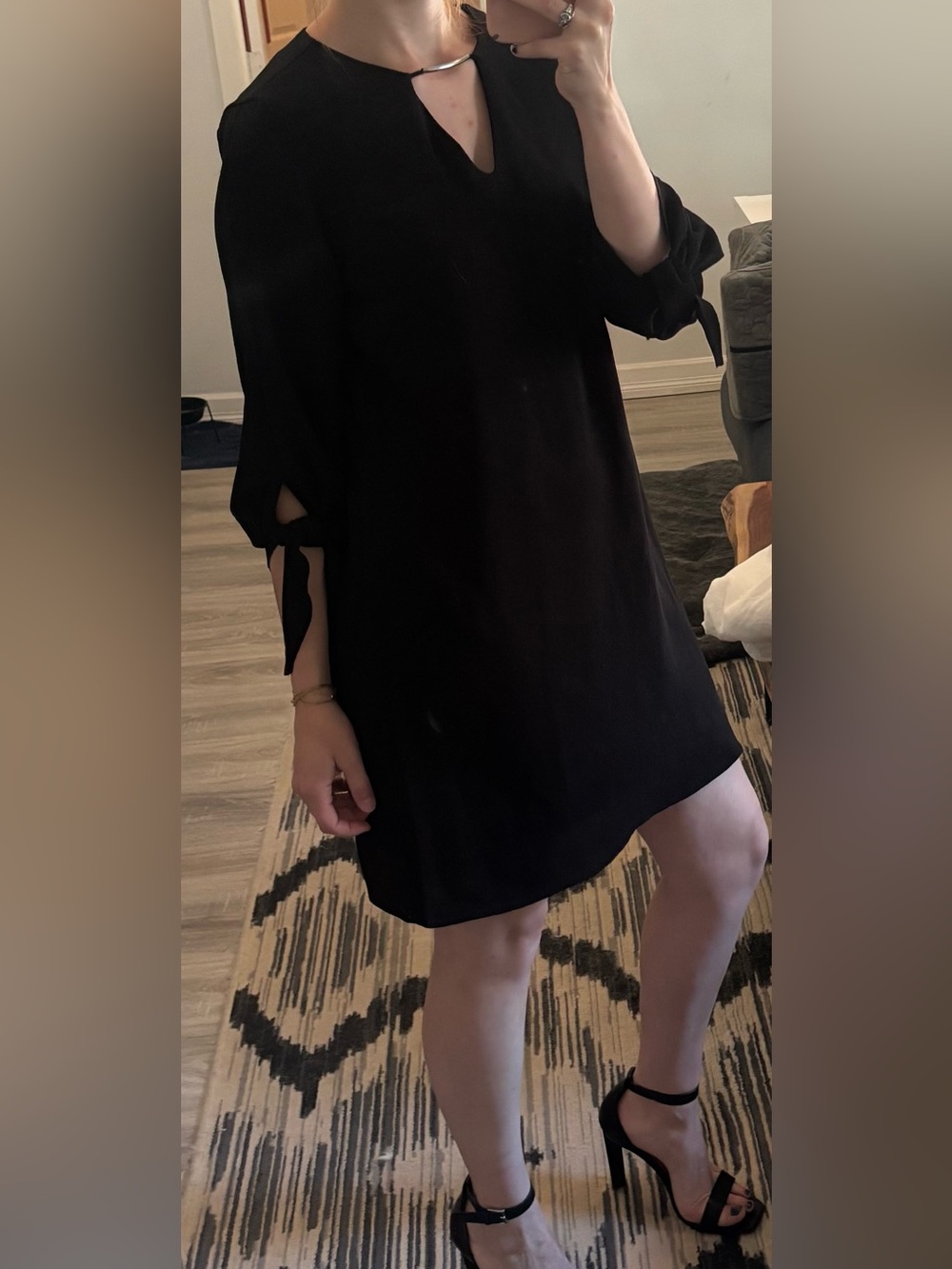 Le Château Black V-Neck Dress with Silver Bar Detail